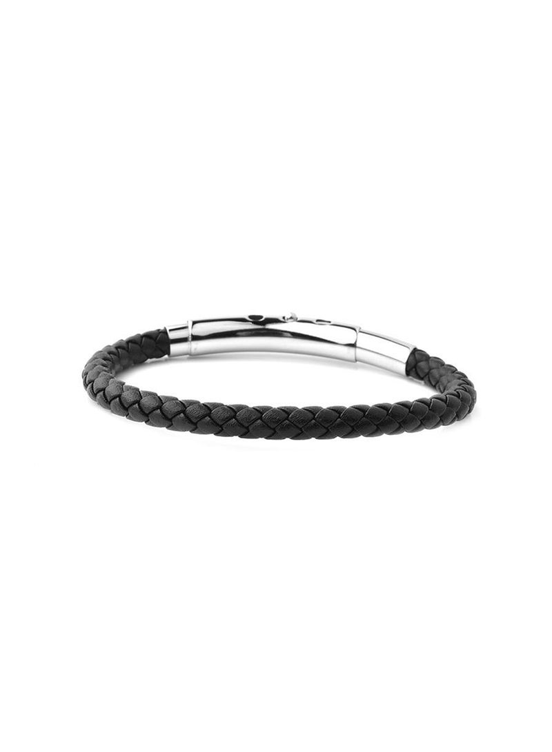 Riblor Benito Leather Bracelet Black And Silver - Image 4